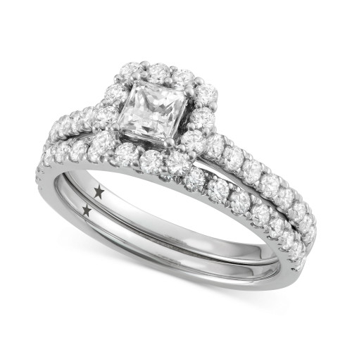 Diamond Princess Cut Halo Bridal Set (1-1/2 ct. t.w.) in 14k White Gold