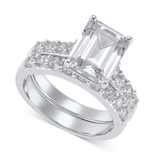2-Pc. Set Cubic Zirconia Emerald-Cut Ring & Matching Band in Sterling Silver