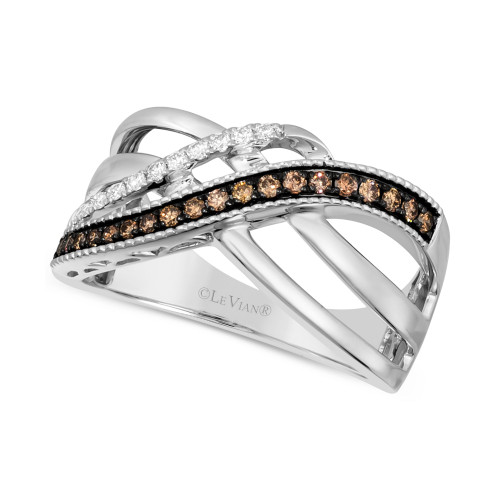 Chocolate Diamond (1/6 ct. t.w.) & Nude Diamond (1/10 ct. t.w.) Crossover Statement Ring in 14k White Gold