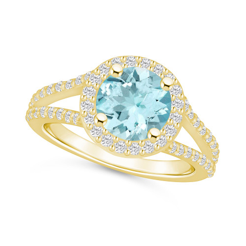 Aquamarine (1-7/8 ct. t.w.) and Diamond (1/2 ct. t.w.) Halo Ring in 14K Yellow Gold