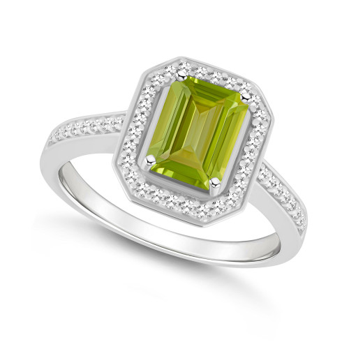 Peridot (1-2/3 ct. t.w.) and Diamond (1/5 ct. t.w.) Halo Ring in Sterling Silver
