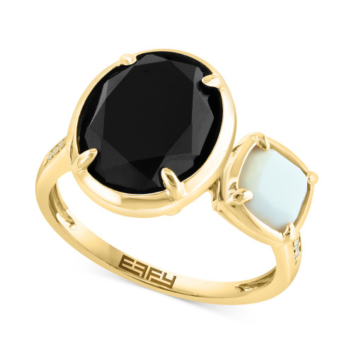 EFFY® Onyx, White Agate, & Diamond (1/20 ct. t.w.) Statement Ring in 14k Gold