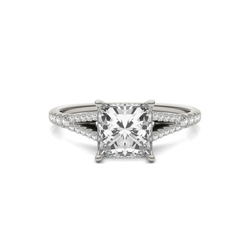 Moissanite Princess Cut Split Shank Ring (1-3/4 Carat Total Weight Certified Diamond Equivalent) in 14K White Gold
