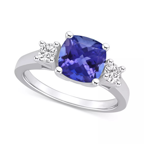 Tanzanite (2-1/3 ct. t.w.) & Diamond (1/3 ct. t.w.) Cushion Ring in 14k Gold