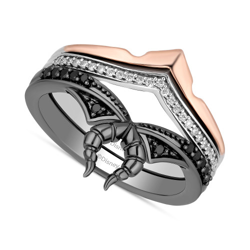 White Diamond (1/10 ct. t.w.) & Black Diamond (1/8 ct. t.w.) Maleficent Ring in 14k Rose Gold, Sterling Silver, & Black Rhodium-Plate