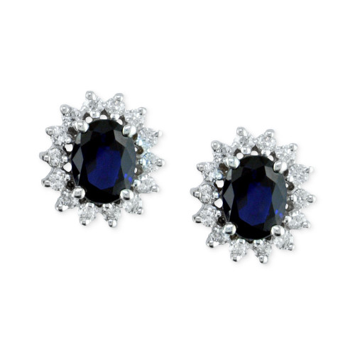 Royalty Inspired by EFFY® Sapphire (2-7/8 ct .t.w.) and Diamond (3/4 ct. t.w.) Stud Earrings in 14k White or Yellow Gold