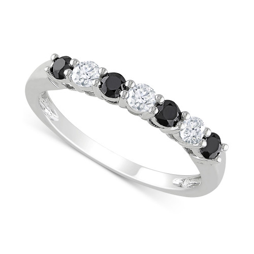 Black Diamond (1/4 ct. t.w.) & White Diamond (1/5 ct. t.w.) Anniversary Band in 10k White Gold