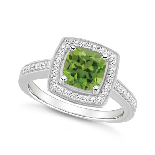 Peridot (1-1/2 ct. t.w.) and Diamond (1/4 ct. t.w.) Halo Ring in Sterling Silver