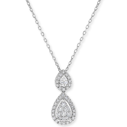 Diamond Double Teardrop Pendant Necklace (1/3 ct. t.w.) in 14k Rose Gold, 16" + 2" Extender