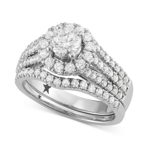 Diamond Halo Engagement Bridal Set (1-3/4 ct. t.w.) in 14k White Gold