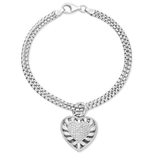 Diamond Heart Charm Bracelet (1/4 ct. t.w.) in Sterling Silver