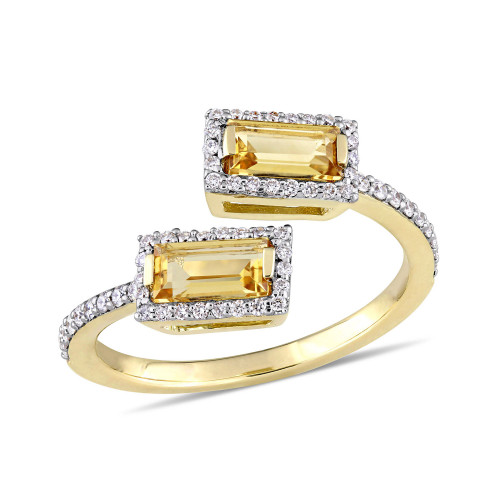 Baguette Cut Citrine (3/4 ct. t.w.) and Diamond (1/4 ct. t.w.) Open Ring in 14k Yellow Gold