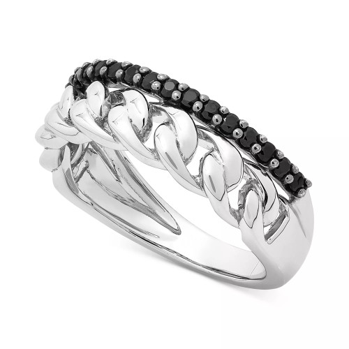 Onyx Chain Link Statement Ring in Sterling Silver or 14K Yellow Gold Over Silver