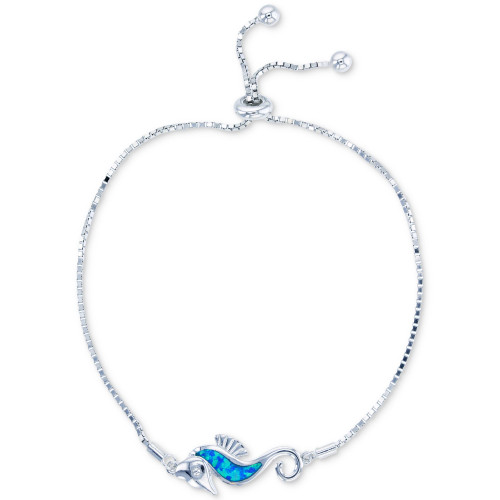 Lab-Created Blue Opal Seahorse Bolo Bracelet in Sterling Silver