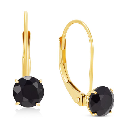 Onyx Solitaire Leverback Drop Earrings in 14k Gold