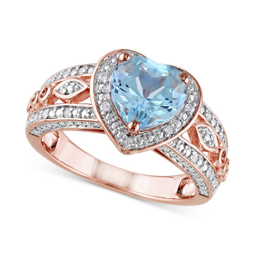 Blue Topaz (2 ct. t.w.) & Diamond (1/10 ct. t.w.) Heart Ring in 18k Rose Gold-Plated Sterling Silver