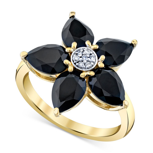 Onyx & Diamond Accent Flower Ring in 10k Gold
