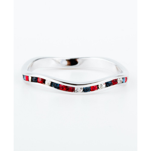 Red/White/Blue Crystal Stackable ring in Sterling Silver