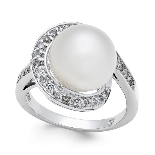 Cultured South Sea Pearl (11mm) and Diamond (3/8 ct. t.w.) Ring in 14k White Gold