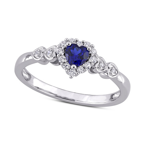 Lab-Created Blue Sapphire (1/4 ct. t.w.), Lab-Created White Sapphire (1/8 ct. t.w.), & Diamond Accent Heart Ring in Sterling Silver