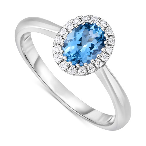 Aquamarine (5/8 ct. t.w.) & Diamond (1/10 ct. t.w.) Halo Ring in 14k White Gold