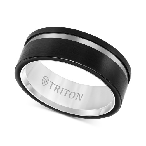 Men's Two-Tone Band in Black & White Tungsten Carbide