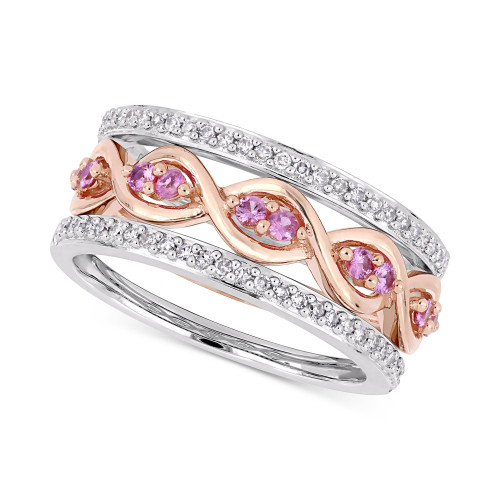 3-Pc. Set Pink Sapphire (1/3 ct. t.w.) & Diamond (1/4 ct. t.w.) Stack Rings in 14k Rose & White Gold