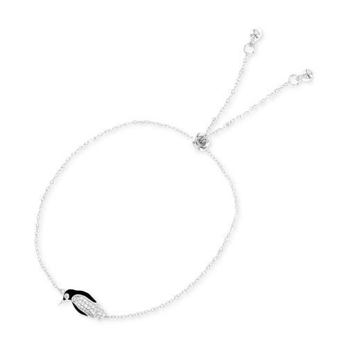 Cubic Zirconia & Black Enamel Penguin Bolo Bracelet