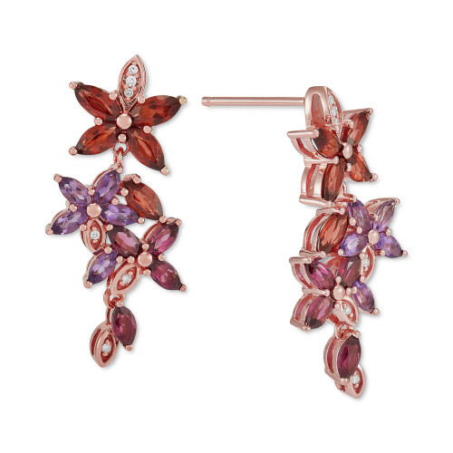 Multi-Gemstone (3-1/3 ct. t.w.) & Diamond (1/20 ct. t.w.) Flower Drop Earrings in 18K Rose Gold-Plated Sterling Silver