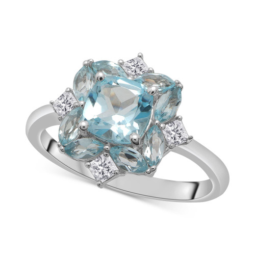Sky Blue Topaz (2-3/4 ct. t.w.) & Lab-Created White Sapphire (1/4 ct. t.w.) Cluster Ring in Sterling Silver