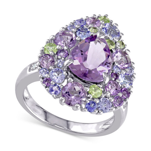 Multi-Gemstone (4-1/3 ct. t.w.) & Diamond Accent Teardrop Cluster Ring in Sterling Silver
