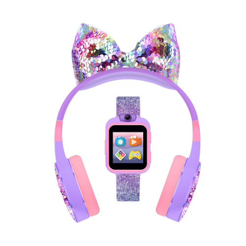 Kid's Purple Glitter Tpu Strap Smart Watch with Headphones Set 41mm