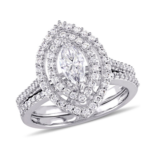 Certified Diamond (1 ct. t.w.) Marquise-Shape Double Halo Bridal Set in 14k White Gold