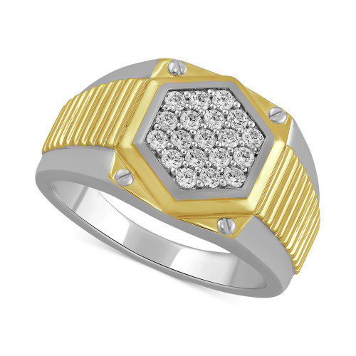 Men's Diamond Cluster Statement Ring (1/2 ct. t.w.) in Sterling Silver & 18k Gold-Plate