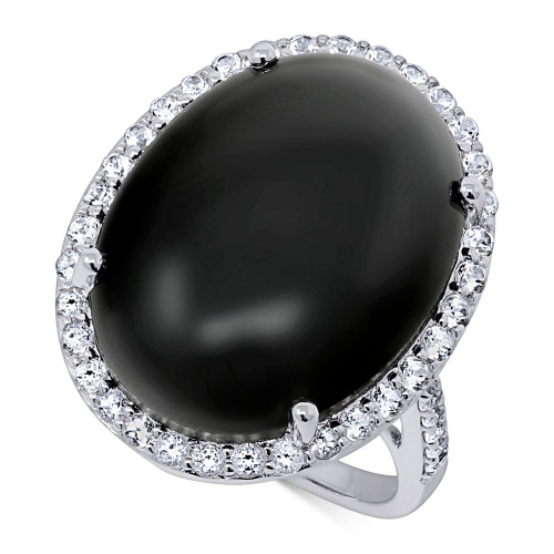 Onyx (20 x 15mm) & Cubic Zirconia Statement Ring in Sterling Silver