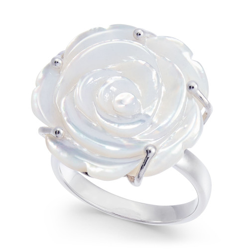 Mother of Pearl Rose Statement Ring in Sterling Silver