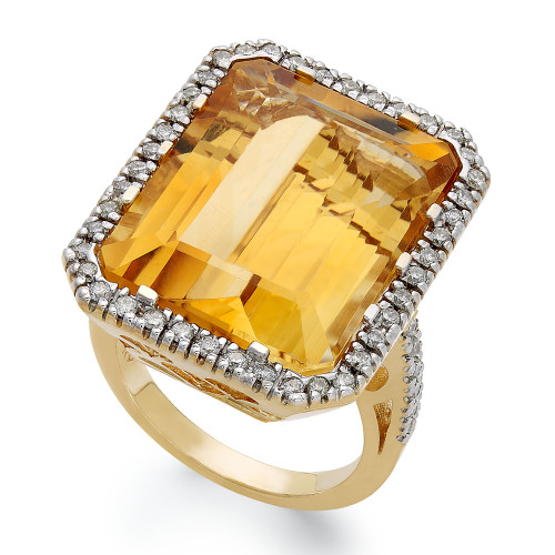 14k Gold Ring, Citrine (22 ct. t.w.) and Diamond (1/2 ct. t.w.) Rectangle Ring
