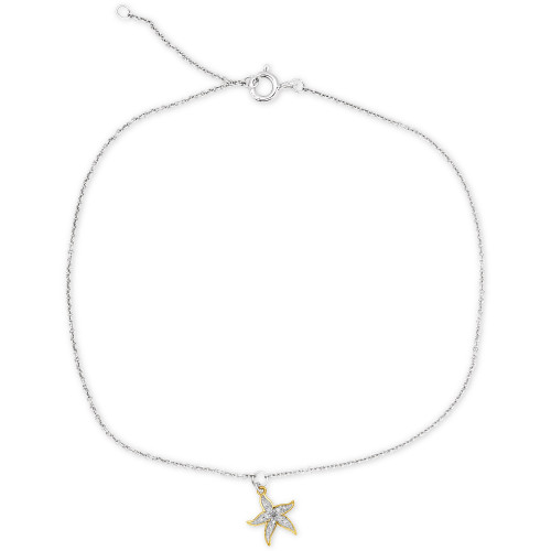 Diamond Accent Starfish Ankle Bracelet in Sterling Silver & 14k Gold-Plate