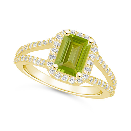 Peridot (1-3/4 ct. t.w.) and Diamond (1/2 ct. t.w.) Halo Ring in 14K Yellow Gold