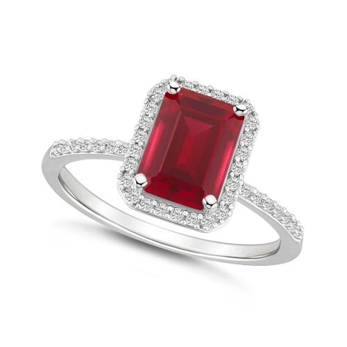 Created Ruby (2 ct. t.w.) and Created Sapphire (1/4 ct. t.w.) Halo Ring in 10K White Gold