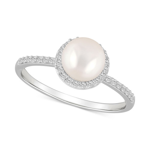 Cultured Freshwater Pearl (7mm) & Lab-Created White Sapphire (1/5 ct. t.w.) Halo Ring in 10k White Gold