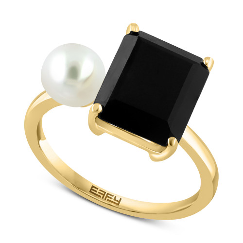 EFFY® Onyx & Freshwater Pearl (6mm) Duo Ring in 14k Gold