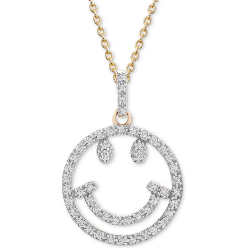 Diamond Smiley Face 18" Pendant Necklace (1/10 ct. t.w.) in 10k Gold, Created for Macy's