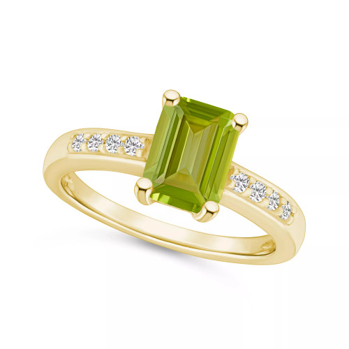 Peridot (1-3/4 ct .t.w.) and Diamond (1/8 ct .t.w.) Ring in 14K Yellow Gold