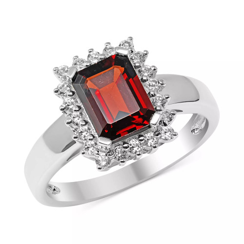 Garnet (1-3/4 ct. t.w.) & White Topaz (1/3 ct. t.w.) Halo Ring in Sterling Silver (Also available in Peridot)