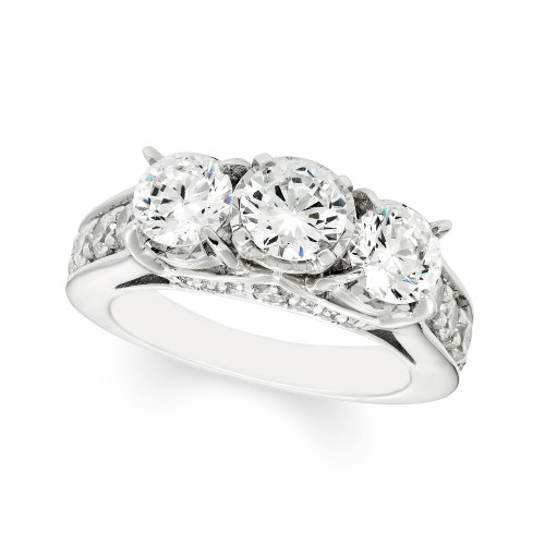 3 Carat Diamond 3-Stone Ring in 14K White Gold