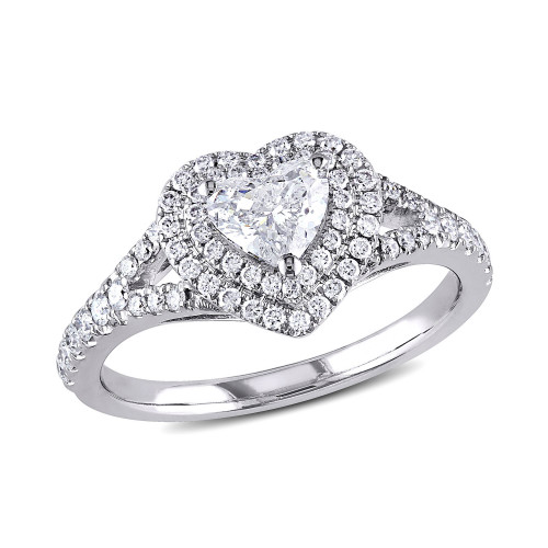 Certified Diamond (1 ct. t.w.) Heart-Shape Double Halo Engagement Ring in 14k White Gold