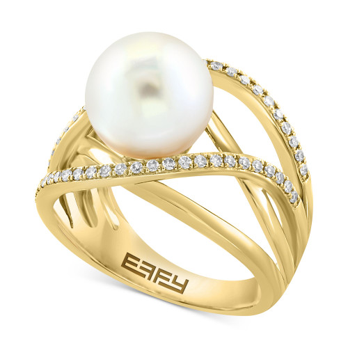 EFFY® Cultured Freshwater Pearl (11mm) & Diamond (1/4 ct. t.w.) Open Statement Ring in 14k Gold