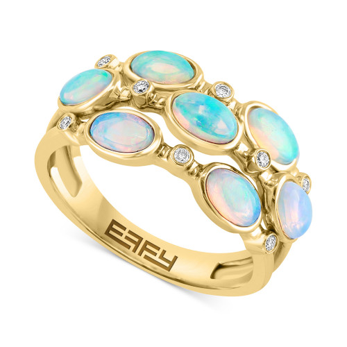 EFFY® Opal (1-1/3 ct. t.w.) & Diamond (1/20 ct. t.w.) Three Row Ring in 14k Gold