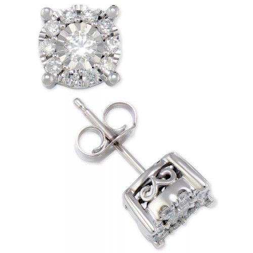 Diamond Halo Stud Earrings (1/2 ct. t.w.) in 14k White, Yellow or Rose Gold